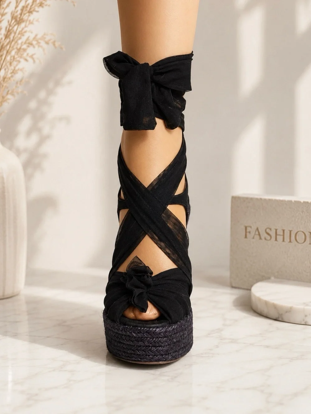 FENDI High Wedge Heels Sandals Black Textile Platform Pumps Sz EU 37.5 US 7.5